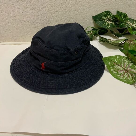 Medium Polo Ralph Lauren Cotton Twill Bucket Hat Navy and Red - Picture 1 of 7